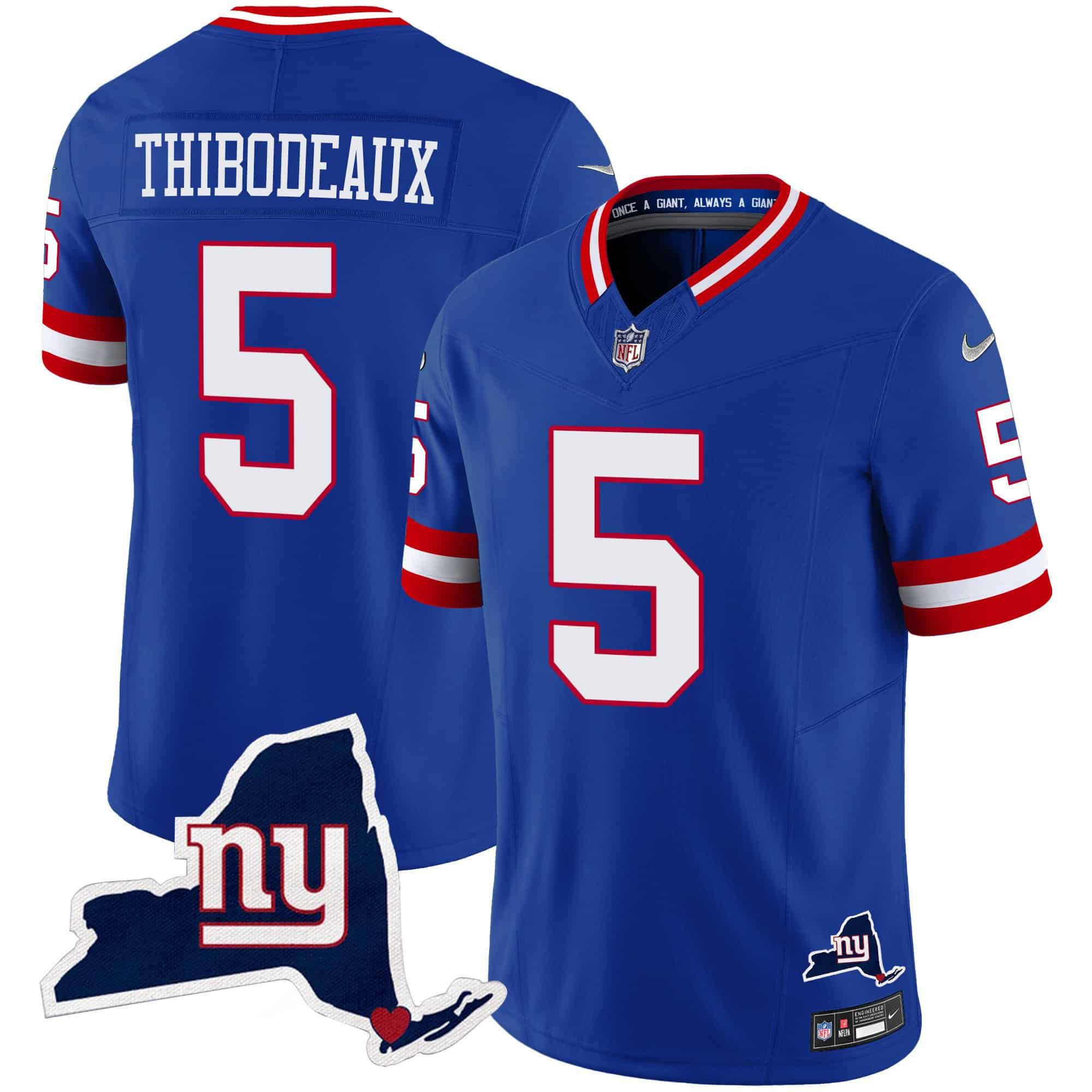 Men New York Giants #5 Thibodeaux Blue 2024 Nike Map Patch Limited NFL Jersey style 1